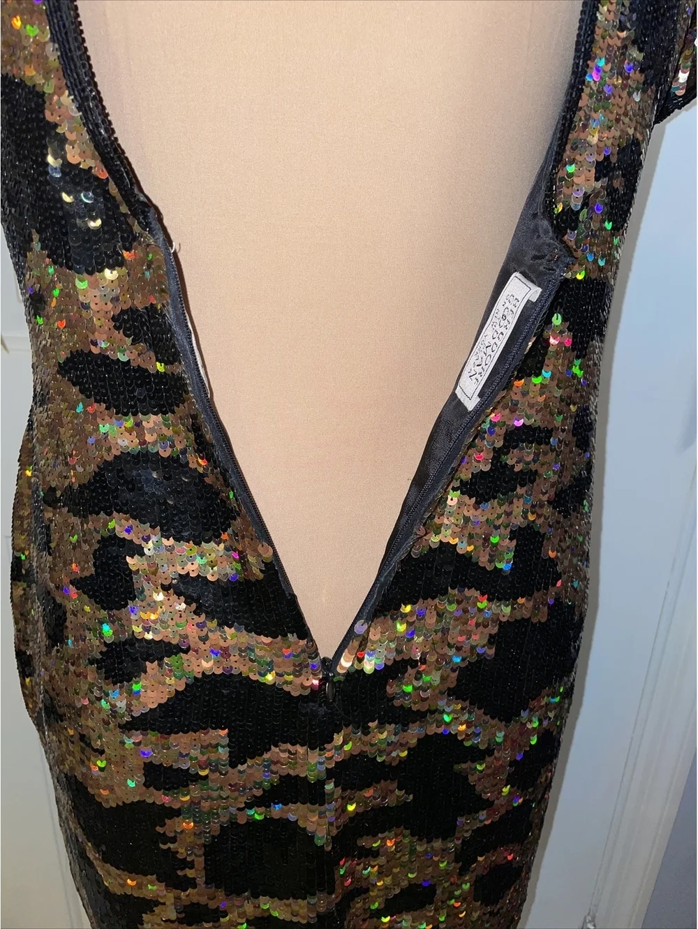 Riazee For Bergdorf Goodman Heavy Sequin Silk Dress Size 8 Vintage